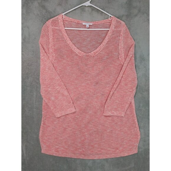 Talbots Sweater Womens 1X Pink Tunic Scoop Neck Open Knit Pima Cotton 3/4 Sleeve - Picture 1 of 7